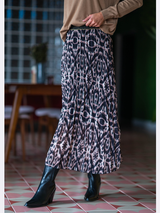 Fustă damă plisată midi lung- Animal print