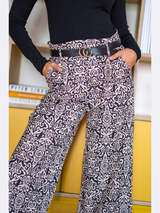 Pantaloni damă palazzo cu print și curea