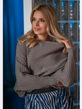 Pulover damă Mărimi Mari chimono cu nervuri- Maro Capucino