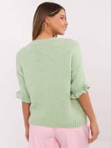 Pulover damă Plus Size cu mâneci 3/4- Verde Fistic