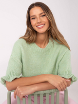 Pulover damă Plus Size cu mâneci 3/4- Verde Fistic