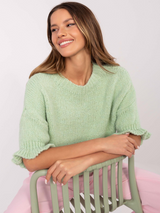 Pulover damă Plus Size cu mâneci 3/4- Verde Fistic