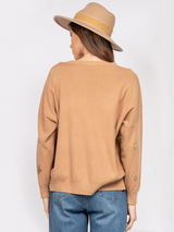 Pulover damă Plus Size elegant cu steluțe aurii- Bej Cafeniu