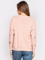 Pulover damă Plus Size elegant cu steluțe aurii- Roz