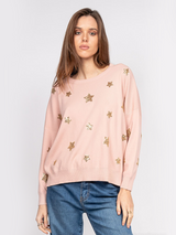 Pulover damă Plus Size elegant cu steluțe aurii- Roz