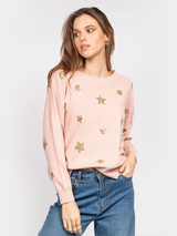 Pulover damă Plus Size elegant cu steluțe aurii- Roz