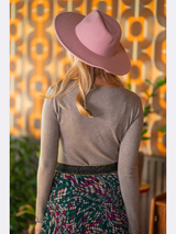 Pulover damă bazic cu decolteu în V- Bej melanj