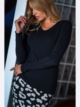 Pulover damă bazic cu decolteu în V- Negru