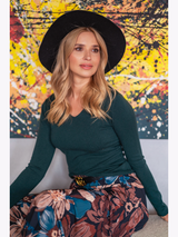 Pulover dama bazic cu decolteu in V- Verde smarald