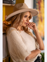 Pulover damă chimono cu mânecă scurtă- Crem