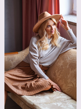 Pulover damă chimono cu nervuri fine- Bej