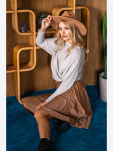 Pulover damă chimono cu nervuri fine- Bej