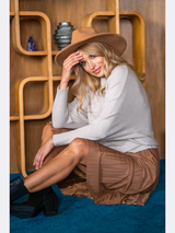 Pulover damă chimono cu nervuri fine- Bej