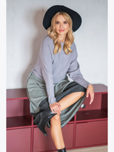 Pulover damă chimono cu nervuri fine- Gri melanj