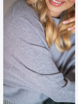 Pulover damă chimono cu nervuri fine- Gri melanj
