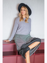 Pulover damă chimono cu nervuri fine- Gri melanj