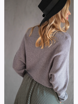 Pulover damă chimono cu nervuri fine- Gri melanj