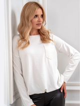 Pulover damă cu buzunar cu paiete- Alb