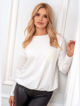 Pulover damă cu buzunar cu paiete- Alb