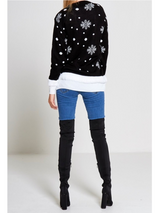 Pulover damă de Crăciun cu ren și pompon- Negru