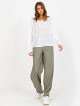 Pulover femei Marimi Mari cu perle ornament- Alb Ecru