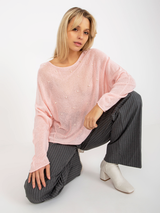 Pulover femei Marimi Mari cu perle ornament- Roz