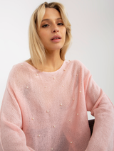 Pulover femei Marimi Mari cu perle ornament- Roz