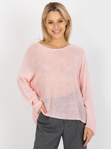 Pulover femei Marimi Mari cu perle ornament- Roz