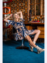 Rochie damă casual cu animal print- Bleumarin