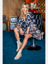 Rochie damă casual cu animal print- Bleumarin