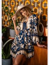 Rochie damă casual cu print camuflaj- Albastru