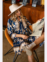 Rochie damă casual cu print camuflaj- Albastru