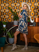 Rochie damă casual cu print camuflaj- Albastru