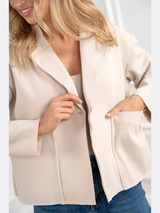 Sacou damă casual crop lejer cu buzunare mari- Crem