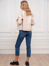 Sacou damă casual crop lejer cu buzunare mari- Crem