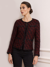 Sacou damă elegant din tweed- Bordo/ Negru