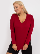 Tricou damă Mărimi Mari cu decolteu V- Bordo