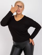 Tricou damă Mărimi Mari cu decolteu V- Negru