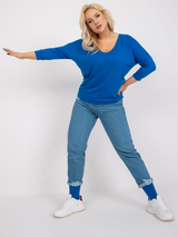 Tricou damă Mărimi Mari cu mâneci trei sferturi- Albastru
