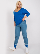 Tricou damă Mărimi Mari cu mâneci trei sferturi- Albastru
