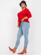 Tricou damă Mărimi Mari cu mâneci trei sferturi- Roșu