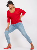 Tricou damă Mărimi Mari cu mâneci trei sferturi- Roșu