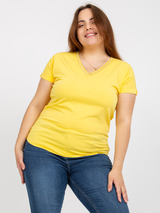 Tricou femei Plus Size cu guler V- Galben