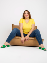 Tricou femei Plus Size cu guler V- Galben