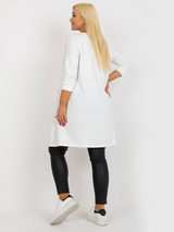 Tunică damă Mărime Mare asimetrică cu buzunare- Ecru