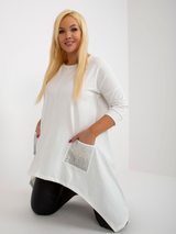 Tunică damă Mărime Mare asimetrică cu buzunare- Ecru