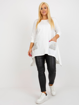 Tunică damă Mărime Mare asimetrică cu buzunare- Ecru