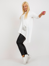 Tunică damă Mărime Mare asimetrică cu buzunare- Ecru