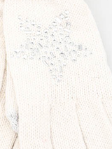 Mănuși damă tricotate cu stea din ștrasuri- Alb ivoire
