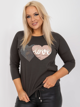 Bluză damă Mărimi Mari cu print inimi- Maro